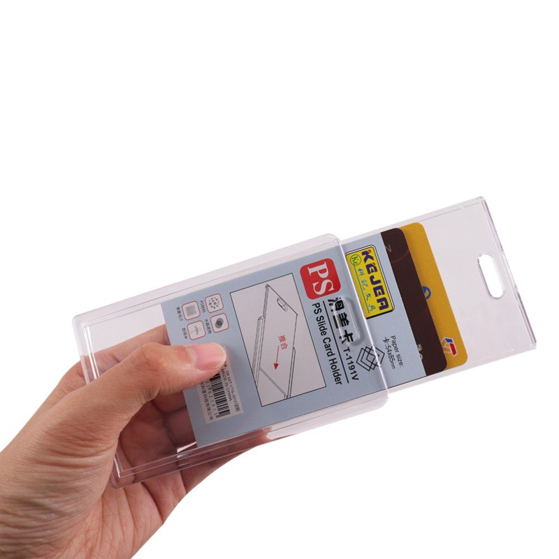 Double-Sided Transparent Card Holder Employee Badge Student Bus Access Control DIY Badge Lanyard Office Slider Hard Card Holder