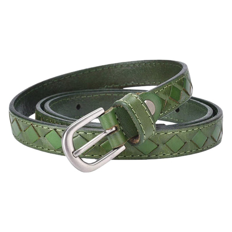 Belt for Women Youth Fashion Casual Genuine Leather Trouser Belt First Layer Cowhide Hand-Woven Pin Buckle Belt for Women with Skirt
