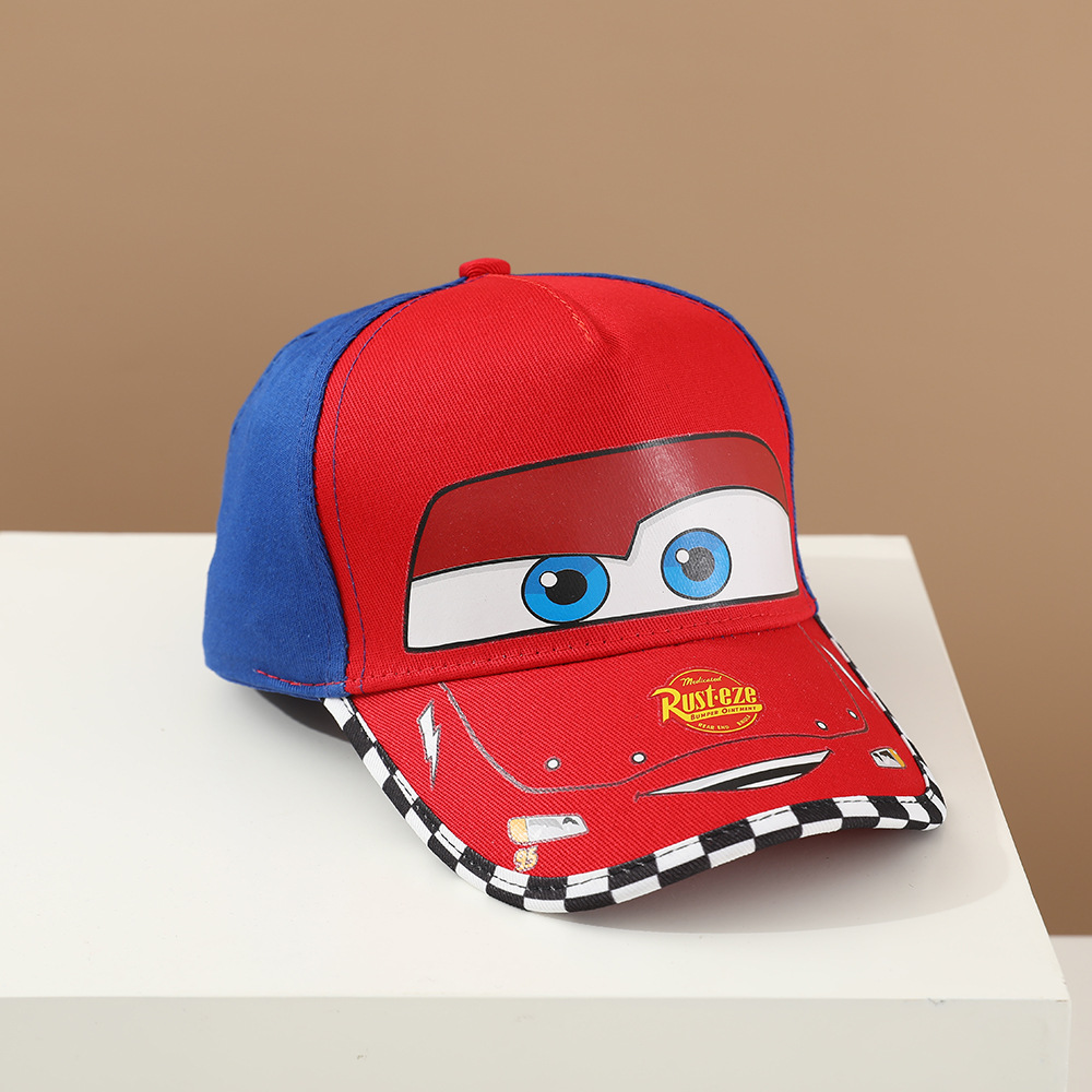 Picture of Korean Car Children's Flat Brim Baseball Cap Spring and Autumn New Cartoon Lightning Mcqueen Boys and Girls Hip-Hop Hat Wholesale