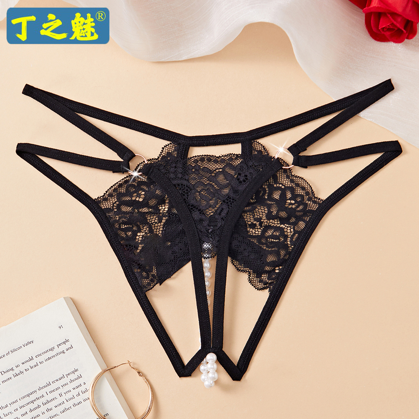 New Style Sexy Underwear Women's Pearl Massage G-string plus size chubby girl Sexy Lace Transparent Temptation Flirting T
