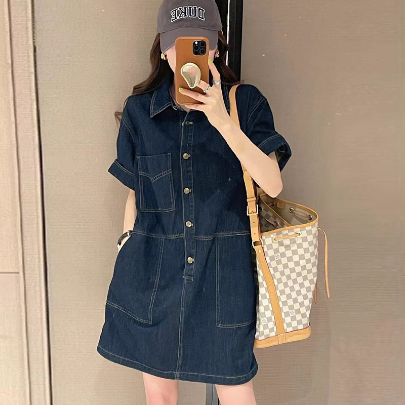 Hong Kong Style Denim Dress for Women 2025 Summer New Thin Retro Loose Slimming Look Short Skirt for Small People to Reduce Age