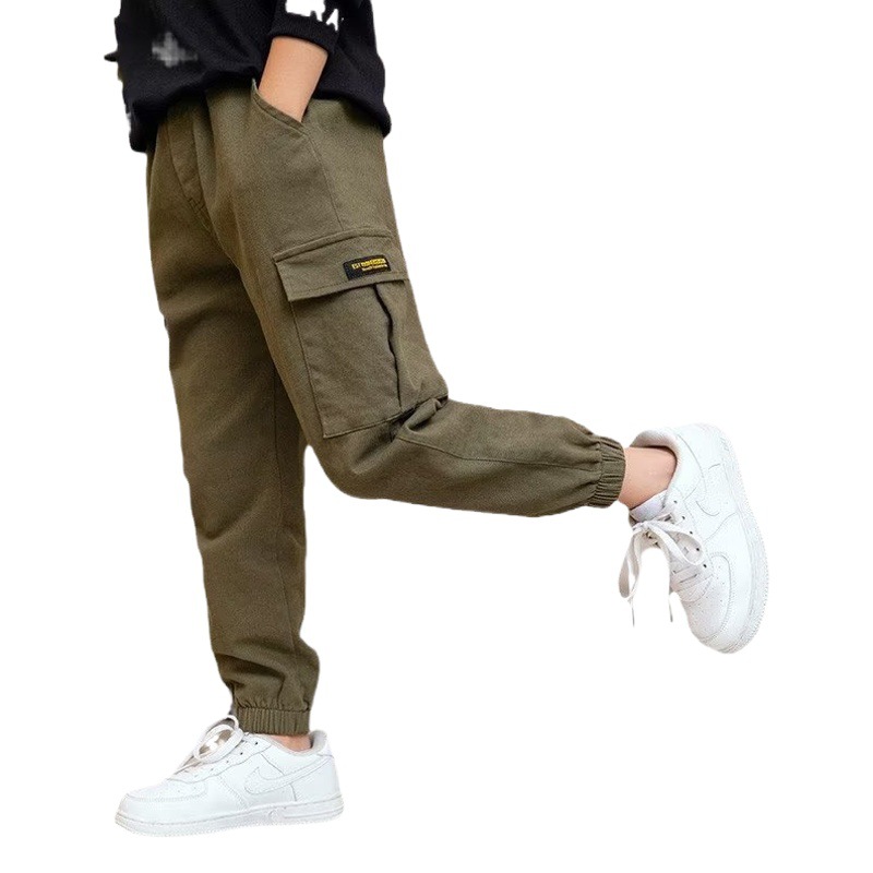 Autumn and winter new children's overalls fleece-lined casual handsome fashion big boys children's pants toe pants