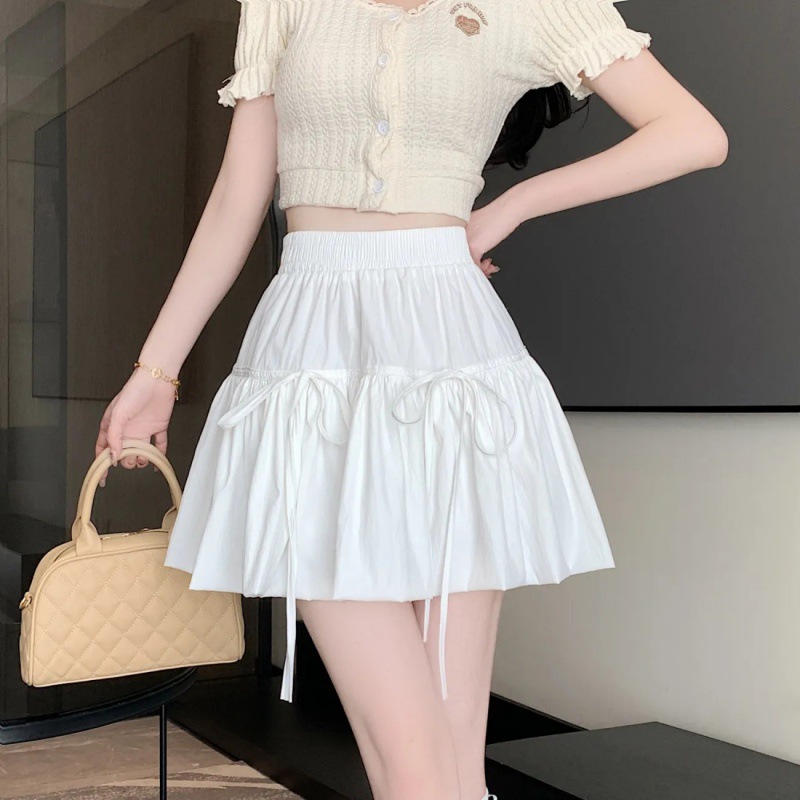 Summer New Pleated Tutu Skirt Design Sense Staggered Waist Strap Flower Bud Sweet Cool Lantern Short Skirt for Women
