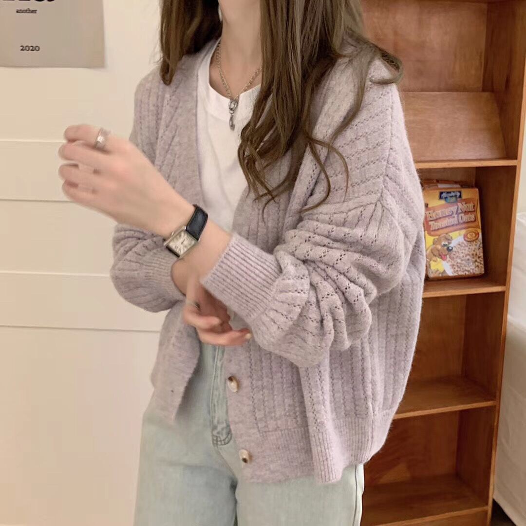 Autumn 2022 New Loose Retro All-match Knitted Cardigan Women's Lazy Style Gentle Short Sweater Jacket for Outer Wear