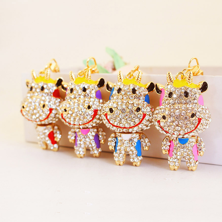 Cool Xi jewelry twelve Zodiac multi-color calf key chain men's key chain Flower Cow metal pendant accessories 170