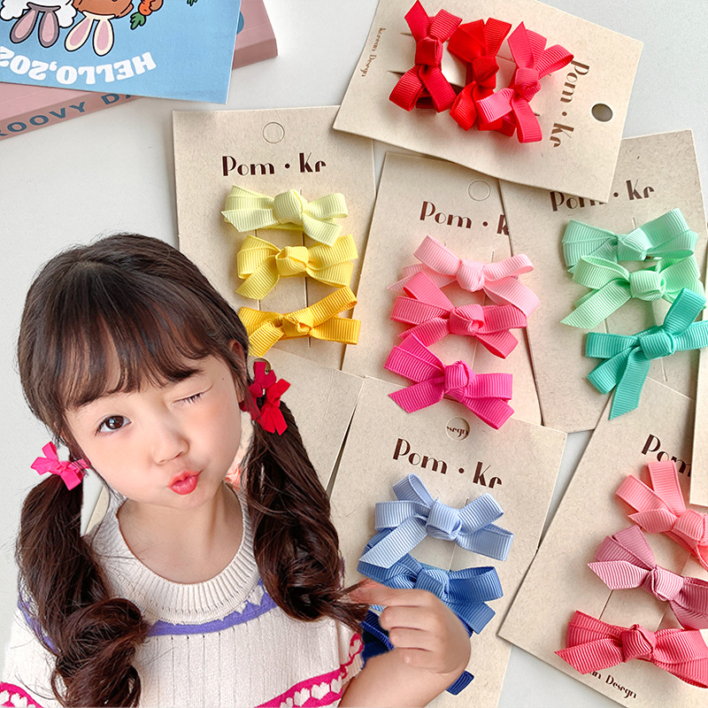 pom New gradient color bow all-inclusive baby duck clip cute sweet girl hairpin does not hurt hair Korean style hair accessories