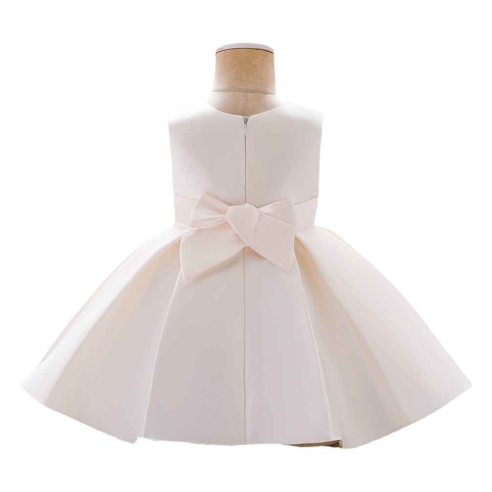European and American Amazon New Children's Dress Solid Color Bow Wrought Cloth Baby Photography Dress Birthday Princess Dress