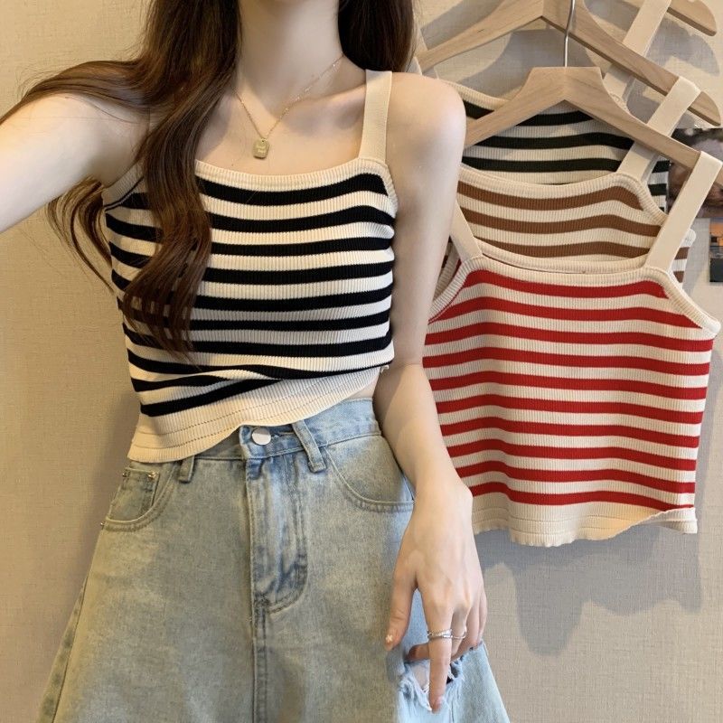 Picture of French Striped Knitted Camisole Women's Summer Outer Wear 2025 New Slim-fit Sleeveless Inner Base Spice Girl Top