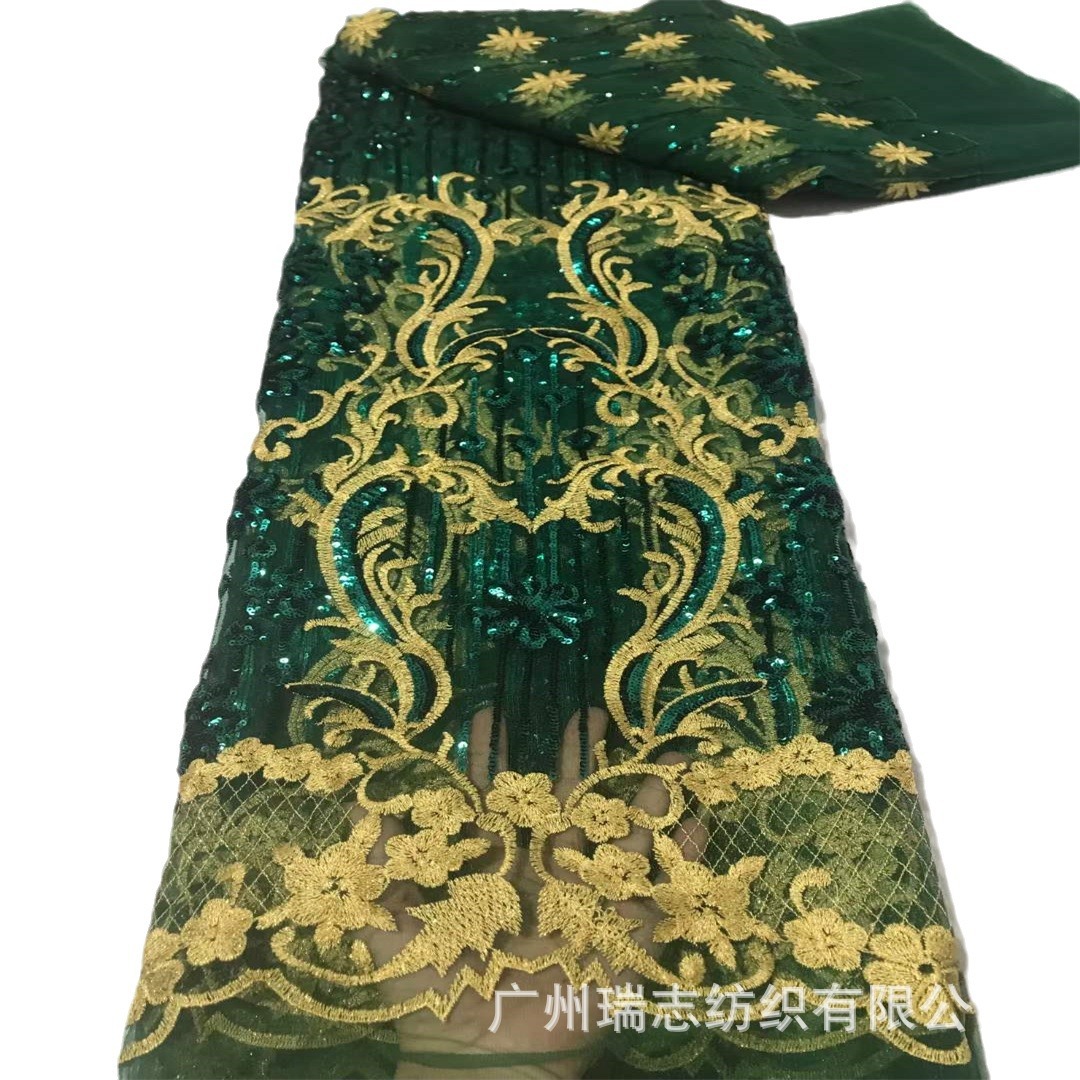 Picture of European and American Composite Sequin Embroidered Lace Fabric Wedding Dress Hanfu African Lace Embroidered Cloth sequins Lace