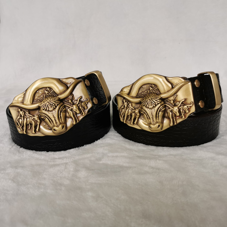 Top layer cowhide belt 4.0 copper plate buckle Daniel small crocodile pattern belt, vegetable tanned leather top layer cowhide belt wholesale