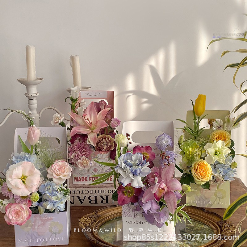 Zhuoxian Spring Tender Flower Box Hand-Held Flower Box Gift Box Floral Gift Flower Arrangement Box Flower Packaging Box