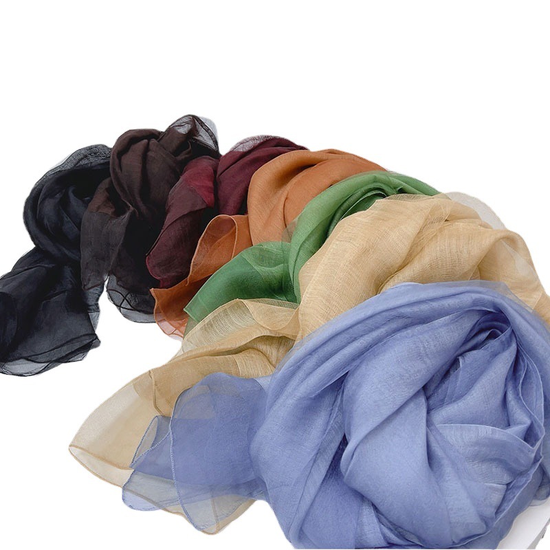 Double-layer Silk Wool Scarf Spring and Autumn Thin Solid Color Mulberry Silk Shawl Women's Silk Scarf 2022