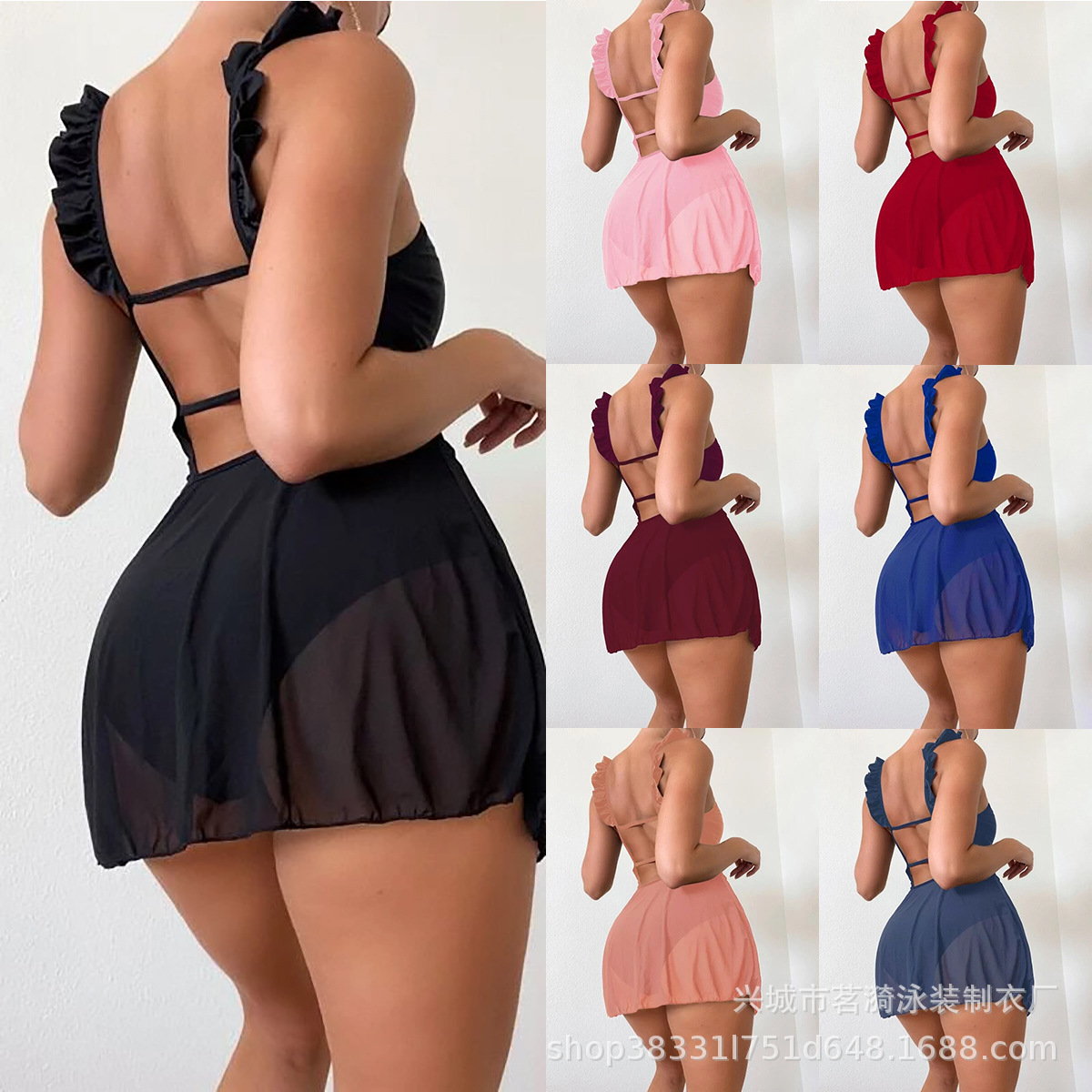 Mingyi New Fashion European and American Sexy One-piece Multi-color Plain Color Fresh BIKINI BIKINI Three-piece Swimsuit