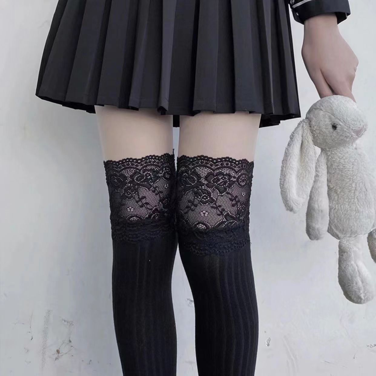 Picture of Long Tube Over-the-Knee Socks Autumn Socks Women's Japanese Style JK Girls Lolita Black and White Lace Shoe Socks Lace Shoe Socks