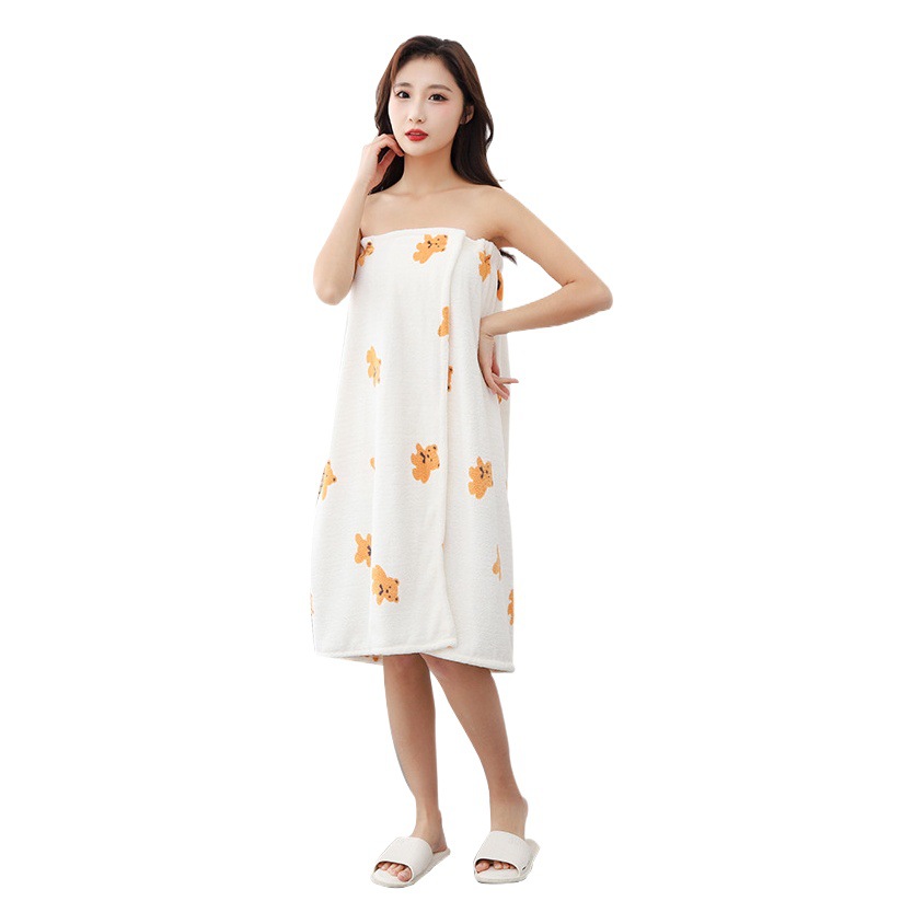 New Coral Fleece Bath Towel Cartoon Doll Wearing Bath Towel Home Daily Adult Velcro Tube-length Bath Dress