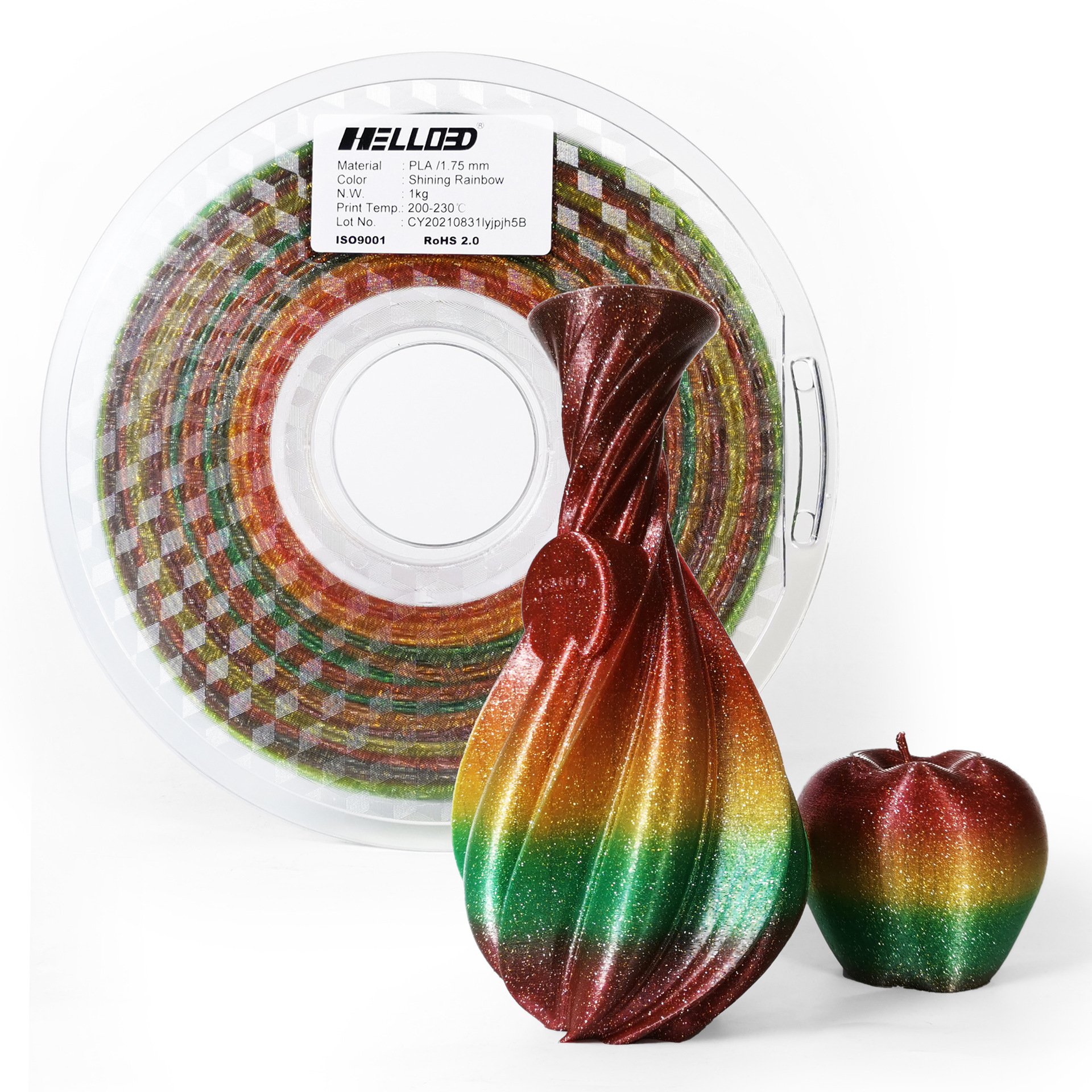 Picture of 3D Printing Filament Pla Colorful Rainbow 1.75 Multi-Color Shiny Glitter 3D Printer Filament Original