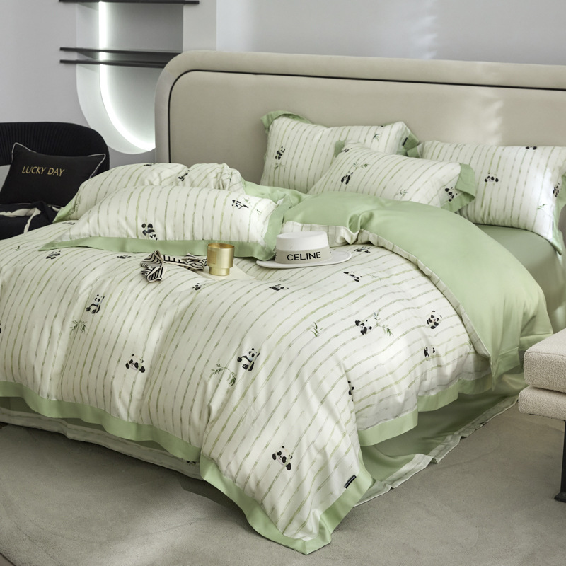 Picture of Summer Class A Maternal and Infant Grade Lyocell Tens Four-Piece Light Luxury Ice Silk Naked Sleeping Cool Quilt Cover Bed Sheet 1.8 Bedding