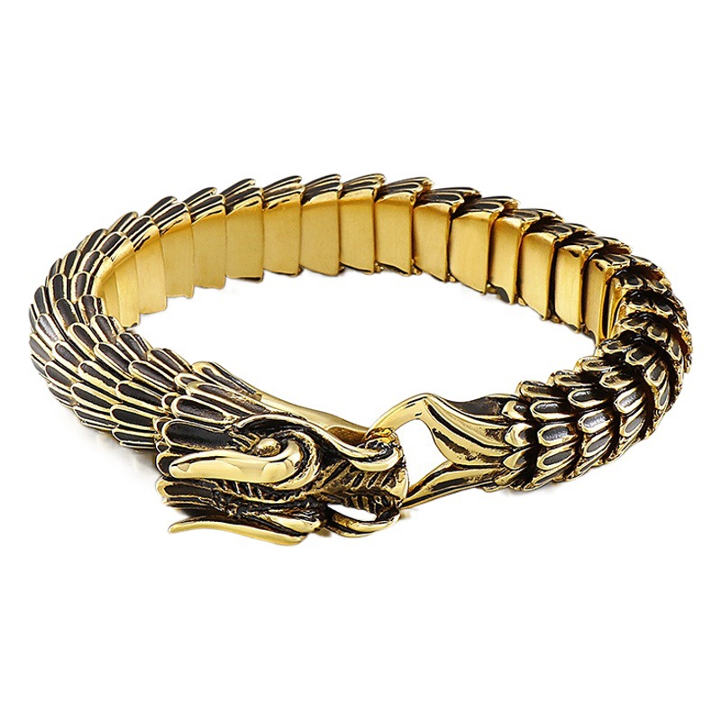Zodiac Dragon Bracelet Dragon Scale Aggressive Men's Bracelet Retro Stainless Steel Keel Jewelry Factory Outlet