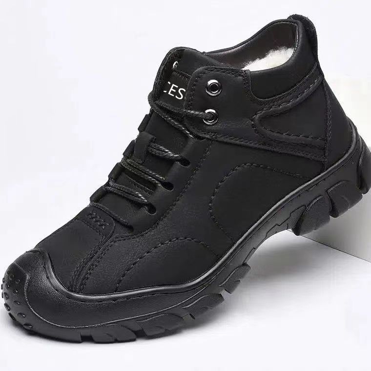 Men's Shoes Leather fleece-lined Winter New Thickened Waterproof Casual Men's Shoes High-top Cotton Shoes Outdoor Sports Snow Boots