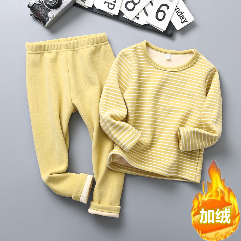 Picture of Children's Thermal Underwear Children's Wear Fleece-lined Thickened Suit Boys' Autumn Clothes Long Trousers Girls' Winter Clothes Base Two-piece Fashionable Suit