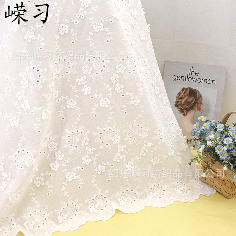 Picture of Factory in stock cotton three-dimensional small flower embroidered cloth women's clothing dress shoes and hats cotton embroidered embroidered fabric