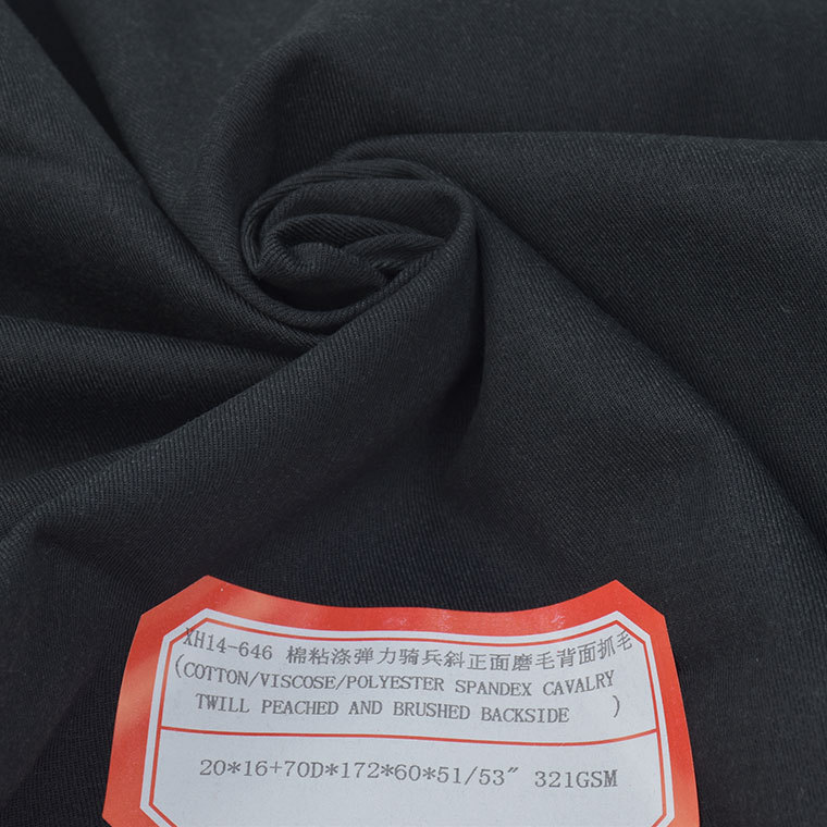 ctr cotton polyester viscose elastic cloth cavalry oblique fabric front sanding back scratch fleece pants fabric 70D