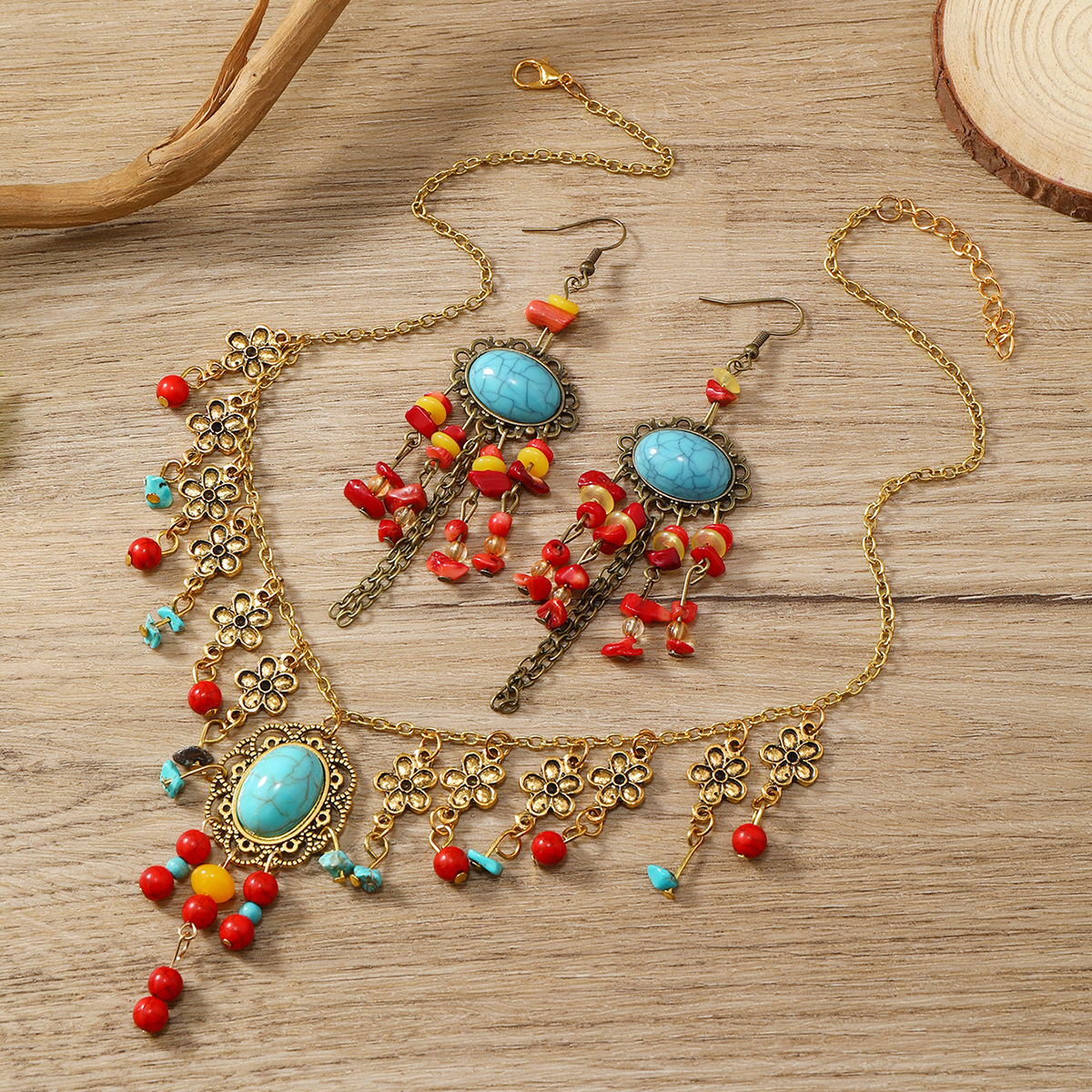 Fashion retro tassel antique female trend ethnic style necklace earrings suit leisure accessories travel photo