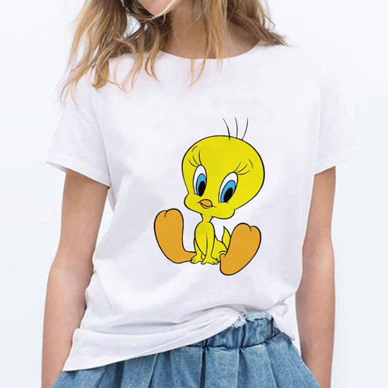 2023 TweetyBird cartoon round neck printed white T-shirt short sleeve women's foreign trade cross-border ebay Amazon