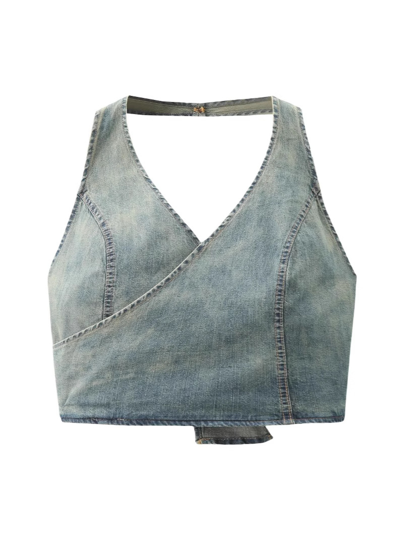 Za Summer Women's Clothing 2025 New Sexy Hot Girl Backless Halter Neck Denim Camisole Top Versatile