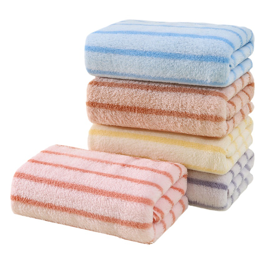 High density coral fleece towel 5-piece striped towel household thickened absorbent quick-drying adult face towel