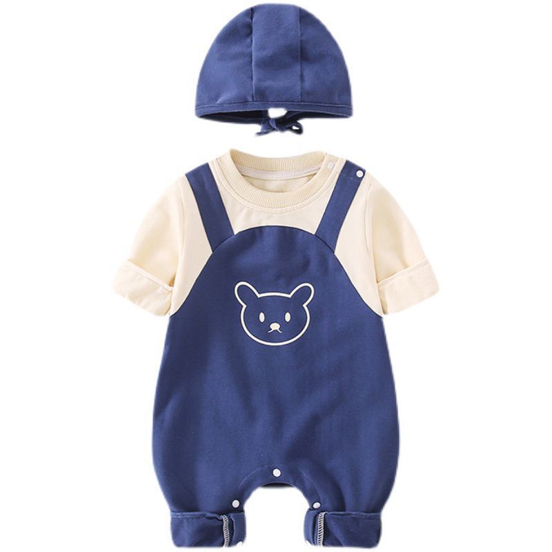 Picture of Newborn Baby Autumn Clothes Cute Super Cute Baby One-piece Ha-ha Clothes Spring and Autumn Full Moon Hundred Days Climbing Clothes with Hat