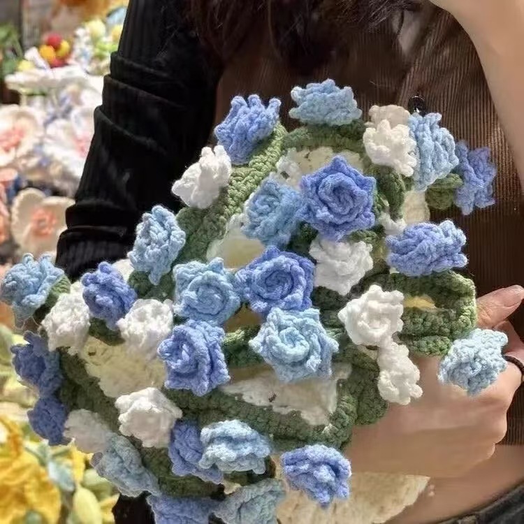Picture of Pointed Rose Bouquet Blanket Pure Hand Woven DIY Wool Material Pack Creative Crochet Flower Blanket Gift