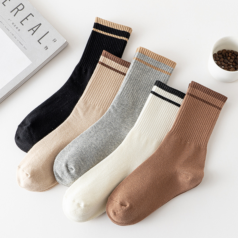Socks ladies mid-barrel spring and autumn cotton socks solid color Net Red Anchor sports pile socks long barrel ins tide wholesale