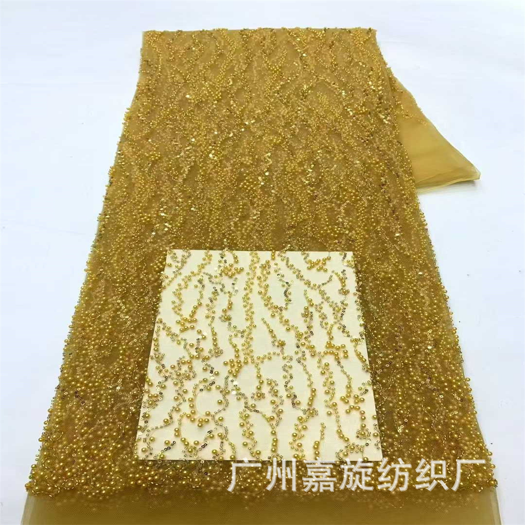 African new line style lace fabric 3% sequins + rice beads + large and small bubble beads wedding dress children's accessories