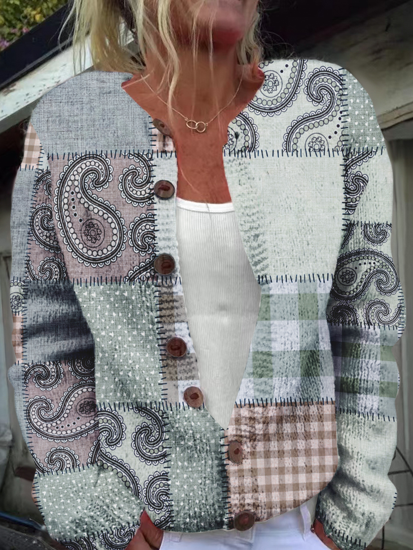 Picture of In stock new European and American cross-border Amazon loose cardigan long sleeve crew neck 3D printed sweater women's knitwear