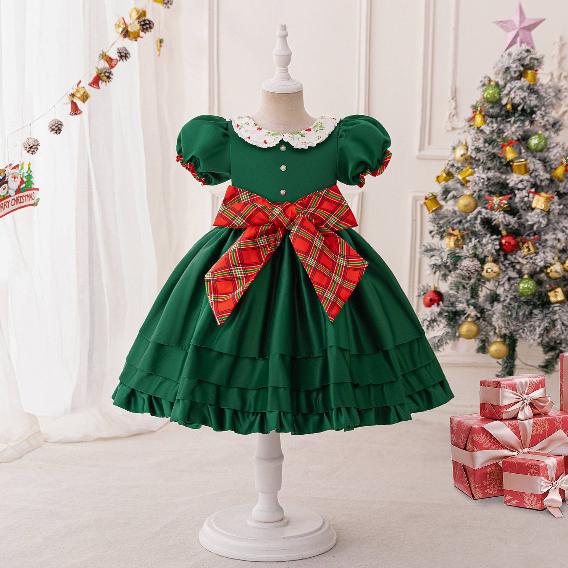 Picture of Christmas New Children's Dress European and American Holiday Dress Girls Princess Dress Satin Dress Christmas Dress
