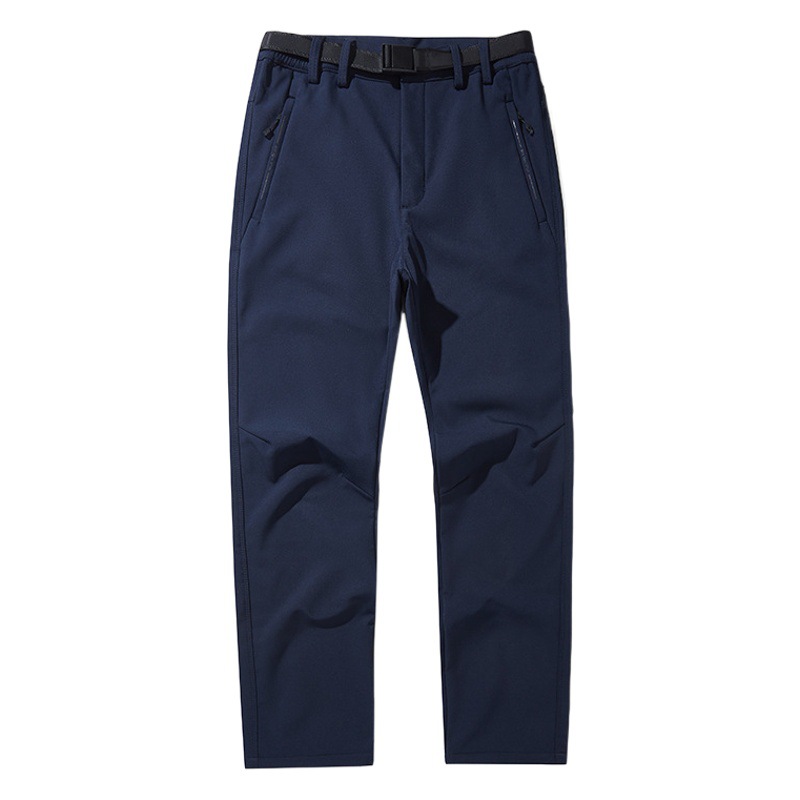 Outdoor windproof pants men's business autumn and winter wet waterproof hiking pants stretch straight sports pants fleece-lined thickened