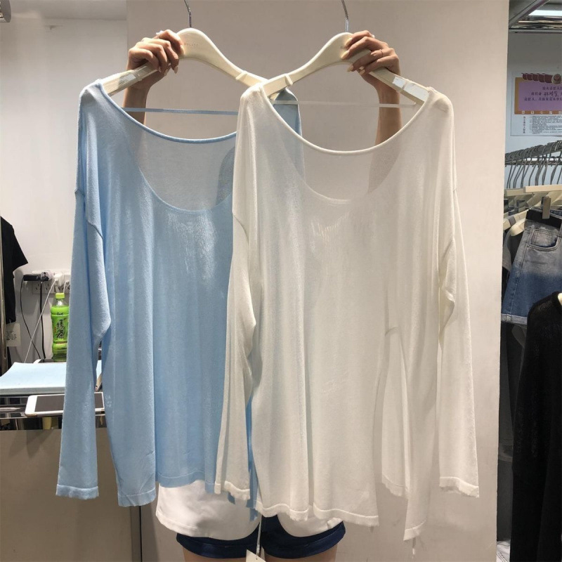 Summer Plus-Size 100kg Loose Large Size Slimming Round Neck Backless Thin Cover-Up Trendy Slightly Sheer Slit Long-Sleeve Sun Protection