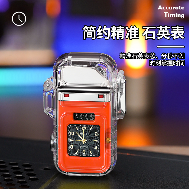 Picture of New waterproof lighter with dial transparent shell double arc charging cigarette lighter with COB strong light lighting wholesale