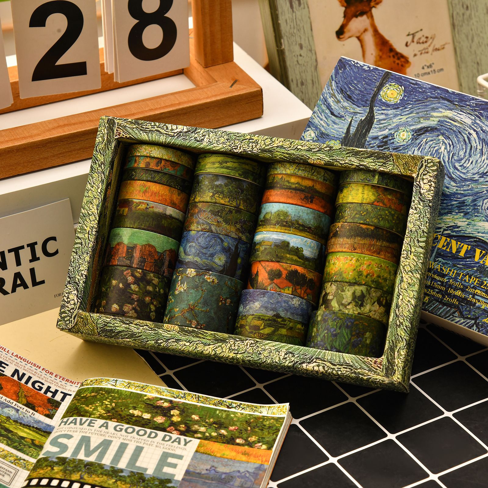 Van Gogh Impression Series Washi Tape Handbook Tape DIY Decoration 25 Rolls Combination Handbook Tape Stationery