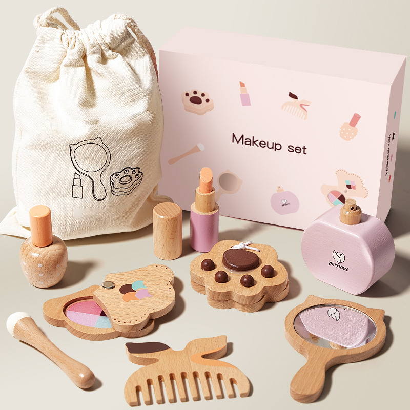 Picture of Cross-border Wooden Simulation Play-in Nail Art Makeup Bag Children's Early Education Girls Makeup suit Educational Toys