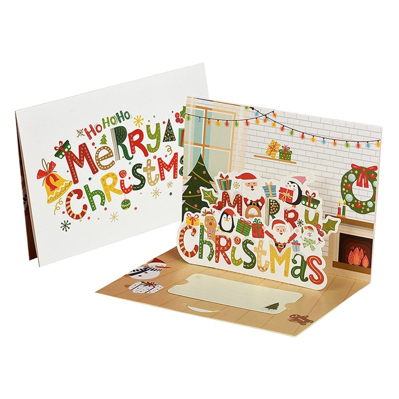New 3D Christmas greeting card paper carving craft decorations blessing Thanksgiving message small card children's three-dimensional greeting card