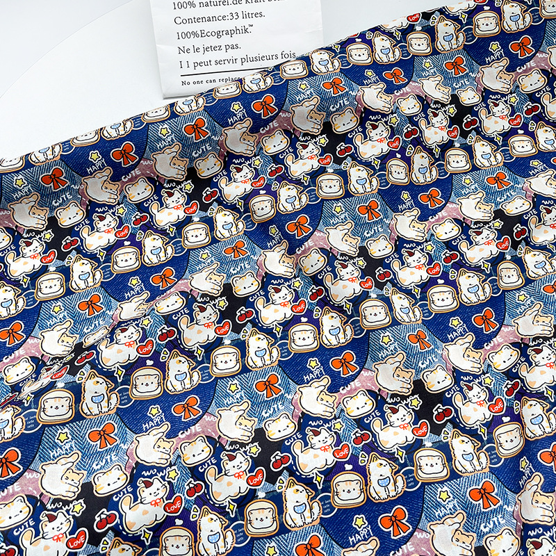 Cool Meow Star Digital Printing Cotton 60 Count Poplin Fabric Clothing Women's Dress Shirt Skirt Fabric
