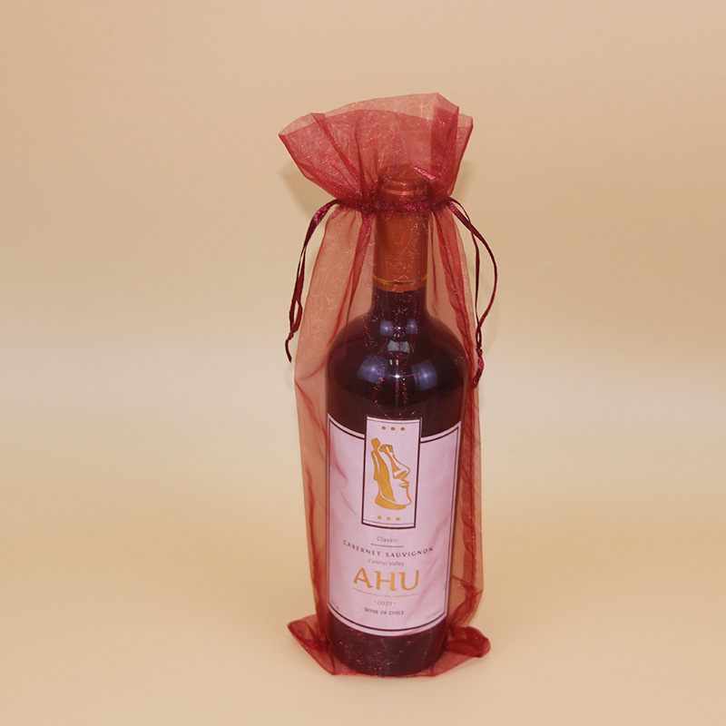 Picture of Drawstring wine bag yarn bag organza drawstring gift yarn bag drawstring red wine gift packaging bag in stock straight hair