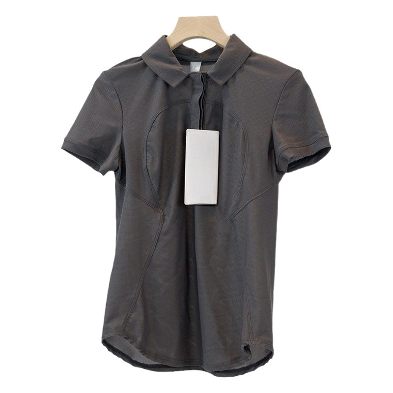Spring and Summer New Yoga Wear Women's Short-Sleeved Casual Polo Mesh Breathable Quick-Drying Slim Sports Fitness Tennis Shirt