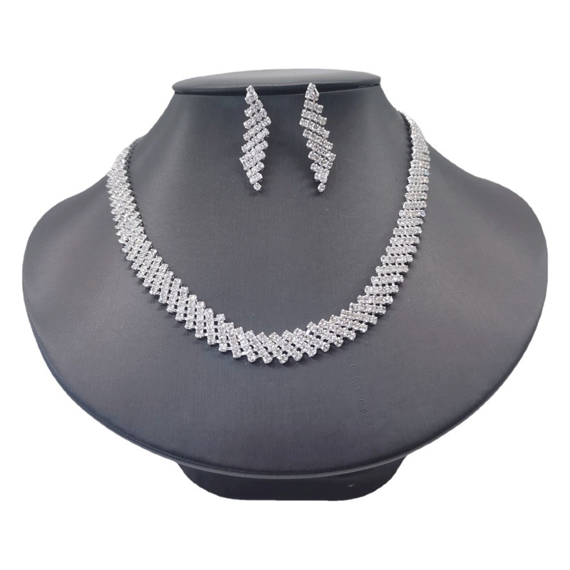 Aliexpress Jewelry Supply Wholesale Bridal Jewelry Set Bright Full Diamond Starlight Necklace Earrings Women's Set