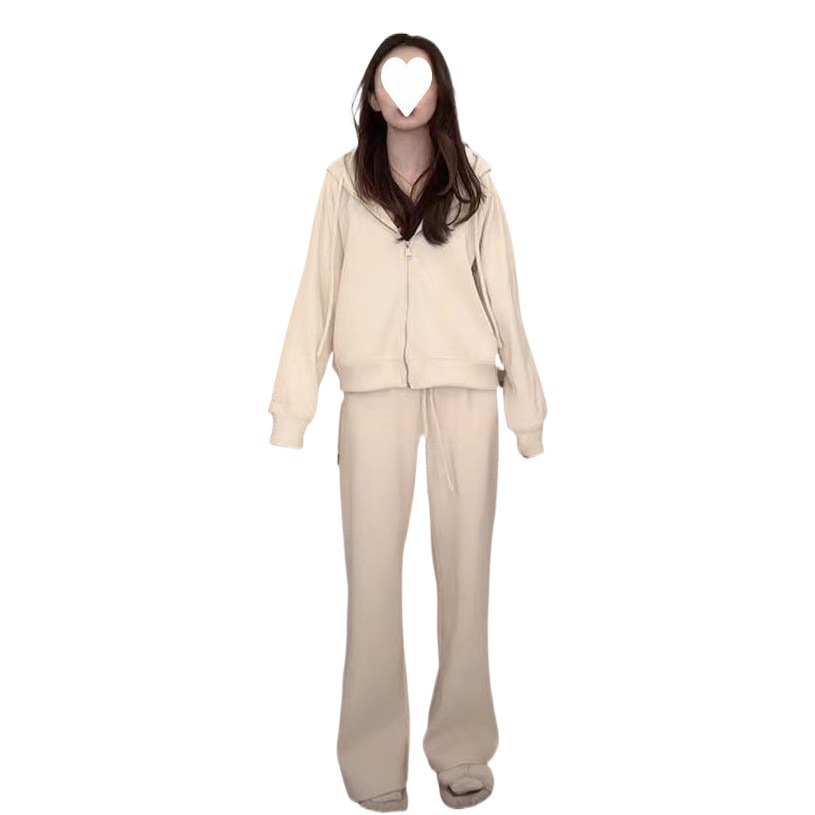 Loose plus size hooded sweater two-piece women's new loose casual lazy style knitted cardigan suit women's clothing