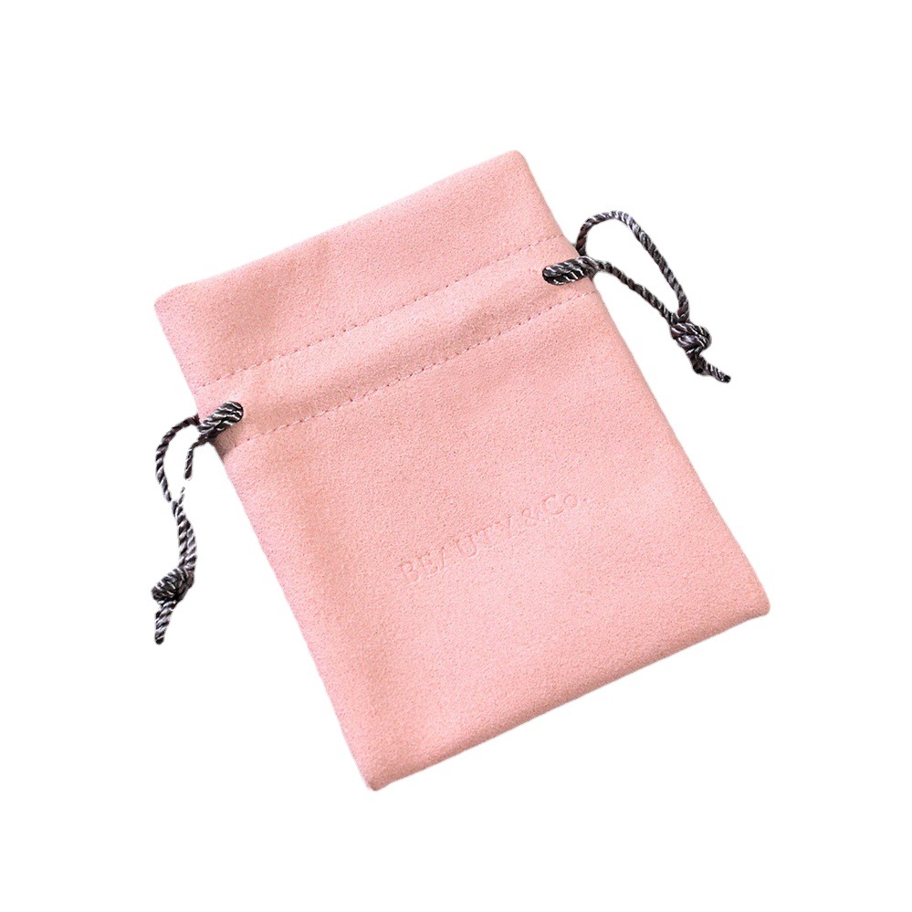 Printable Logo high-grade microfiber material Pink Drawstring bezel gem beads pearl jewelry storage flannel bag