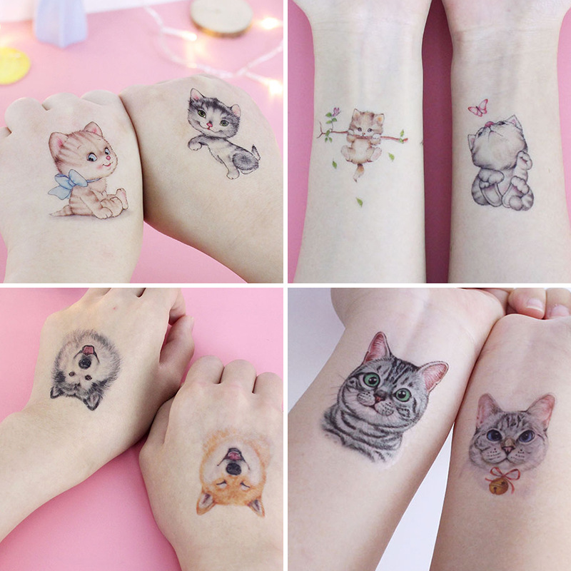 Picture of Cat and Dog Tattoo Stickers Waterproof Girls/Kidsren Cute Little Stickers Cartoon Animal Pet Tattoo Stickers
