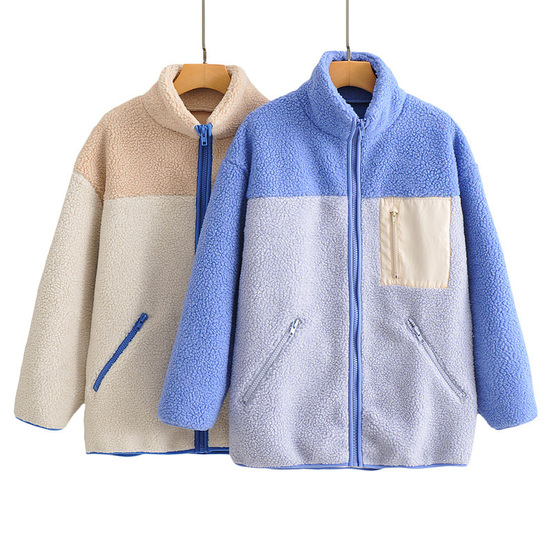 Warm Zip-Up Jacket Cotton Coat for Women in Autumn and Winter, Loose Lamb Wool Short Warm Coat